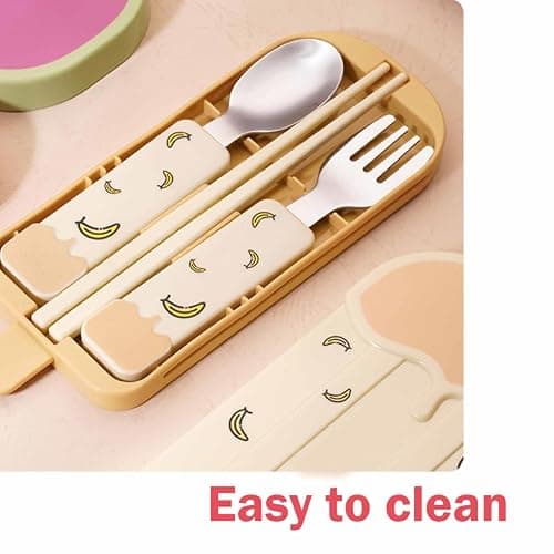 3-Piece Portable Stainless Steel Cutlery Set with Case - Cartoon Ice Cream Shapes, Mirror Polished Fork, Spoon, Chopsticks (Pink) thumbnail 6