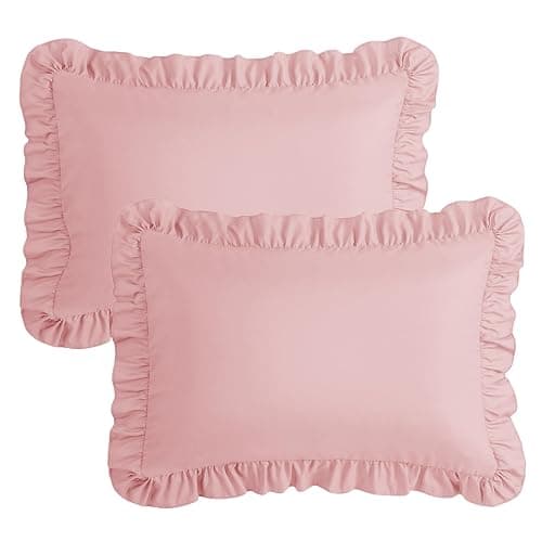 KKJIAF Ruffle Pillow Cases Standard Size Set of 2, Ruffled Pillow Covers with Envelope Closure, Wrinkle Resistant Pillowcases 20" x 26", Ruffled Pillow Shams, Light Pink thumbnail 7