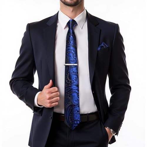 DiBanGu Silk Floral Ties for Men Woven Paisley Necktie and Tie Clip Handkerchief Cufflinks Set for Party Wedding thumbnail 2