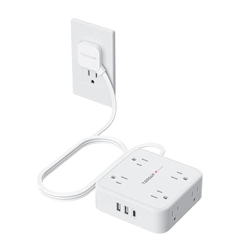 TESSAN Flat Plug Extension Cord, 5 Ft Surge Protector Power Strip with 3 USB (1 USB C) 8 Outlets, 900J Surge Protection, 3 Sided Outlet Extender with Power Switch for Dorm Room Essentials, White - Image 1