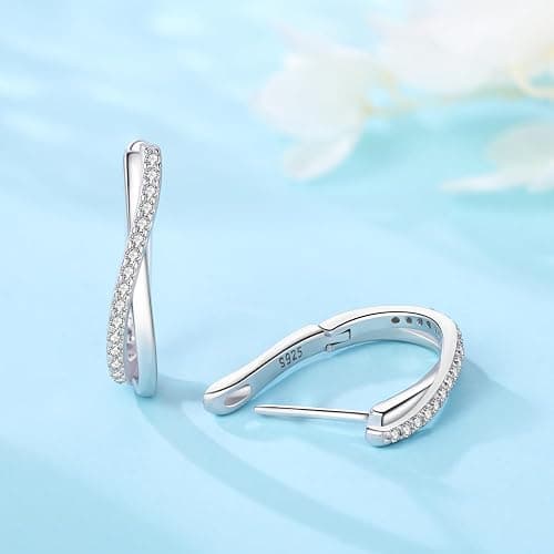 CYMYSS 925 Sterling Silver Hoop Earrings for Women, Small and Large Trendy Hoops Hypoallergenic Huggie Earrings Statement Fashion Jewelry Gifts for Sensitive Ear - Double Loop thumbnail 4