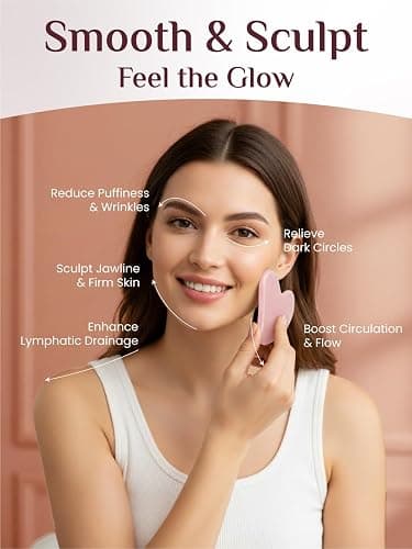 Rena Chris Gua Sha Facial Tools, Rose Quartz Guasha Tool for Acupuncture, Manual Massage Tool for Jawline Sculpting and Puffiness Reducing, Gua Sha Facial Massage Tool, Skin-Care Gift (Pink) thumbnail 3