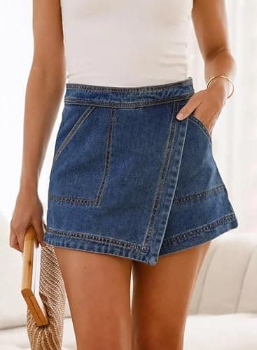 Sidefeel Skorts Skirts for Women Denim Mini Skirt Casual Summer High Waisted Jean Shorts Stretchy thumbnail 5