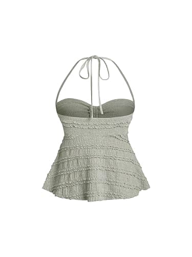 GORGLITTER Damen Crop Tops Y2K Spitzentop Neckholder Top Sommer Haltel-Top | Y2k Top, Top Mit Spitze Damen, Babydoll Top, Trägertop Damen, Halter Neck Top, Going Out Tops thumbnail 2