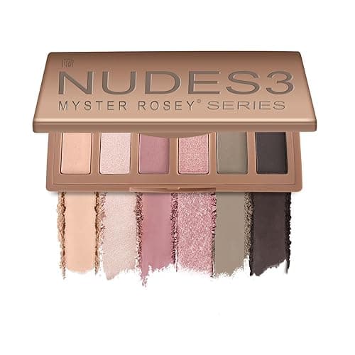 MYSTER ROSEY Nudes 3 Series Mini Eyeshadow Palette, Matte & Shimmer Finish, 6 Champagne Mauve & Black Eye Shadows, Travel Friendly Size, Vegan, Cruelty-free - nude-pink matte, champagne shimmer, muted rose-pink matte, mauve shimmer, cement matte, dark black matte