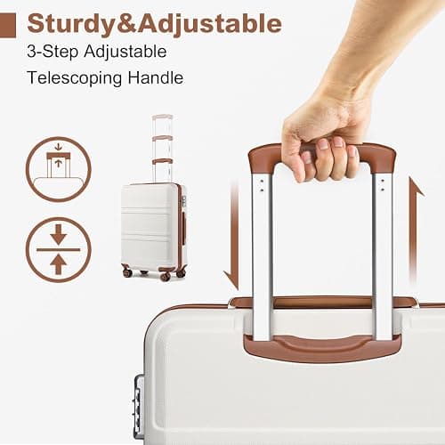 Kono 24 Inch Luggage Suitcase Lightweight with Spinner Wheels TSA Lock Hardside Medium Checked Luggage Durable Rolling Suitcase Cream White thumbnail 4