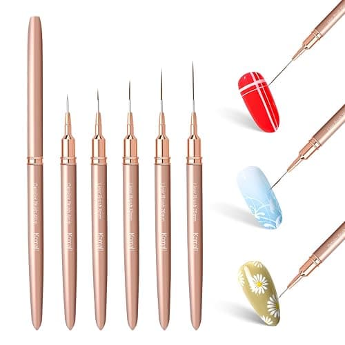 Komall Metallic Nail Art Brushes, 5Pcs Liner Brush Set, UV Gel Polish Painting Art Design Pen for Long Lines, Thin Details, Fine Drawing Sizes 4/8/12/20/25mm(Champagne Gold) thumbnail 2