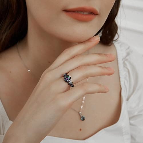 Eternity Ring for Women,18K Black Gold Plated Created Opal/Mystic Topaz/Amethyst Garnet Wedding Engagement Promise Rings Band thumbnail 4