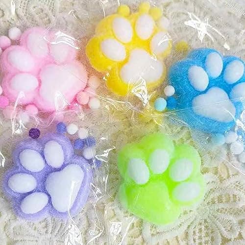 5 Pack Squishy Cat Paw Squeeze Toys, Cute Kawaii Squishies Sensory Mochi Toys, Stress Relieving Fur Ball OPP Packaging Gifts, Party Favors Soft Squishy Fidget Toys for Kids thumbnail 4