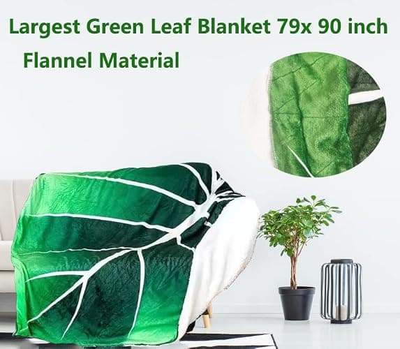 Leaf Blanket, Big Leaf Blanket Shape,Soft Plush Flannel DoubleThrow Decorative Leaves Design for Plant Lovers Bed Couch and Sofa[（79x91inch thumbnail 6