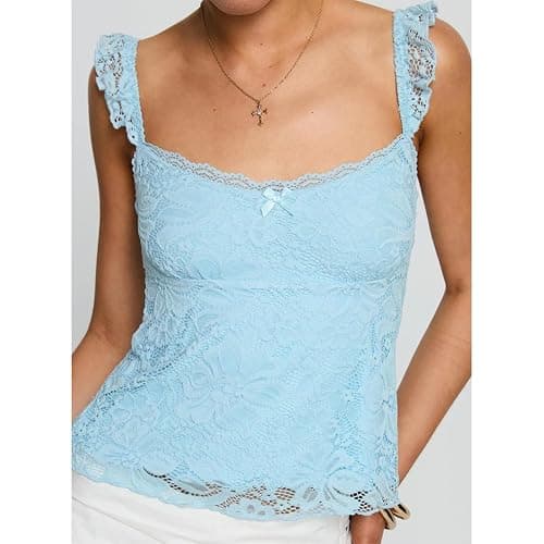 Women Y2k Lace Trim Tank Tops Teen Girl Fairycore Sleeveless Solid Going Out Streetwear Summer Crop Camisole thumbnail 4