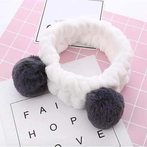 Huachi Headbands Women Washing Face Makeup Girls Baby Cute Elastic Facial Hair Bands Korean Beauty Products Spa Shower Yoga Headwrap Costume Hair Accessories, Animal Panda Ears - Grey thumbnail 2