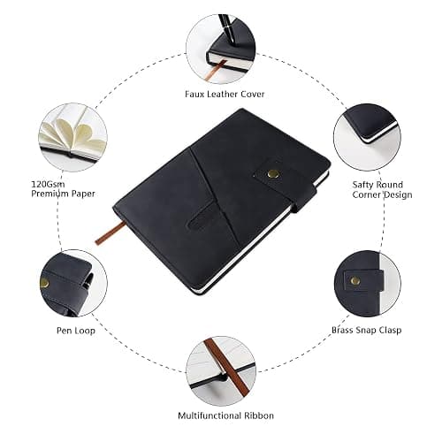 vfaejll A5 Lined Leather Journal Notebook,Hardcover Journal Set with Pen and Gift Box,100Pages 100gsm Thick Ruled Paper Daily Diary for Men Women School,Travel,Business,Work,Writing 5.9" X 8.4" thumbnail 4