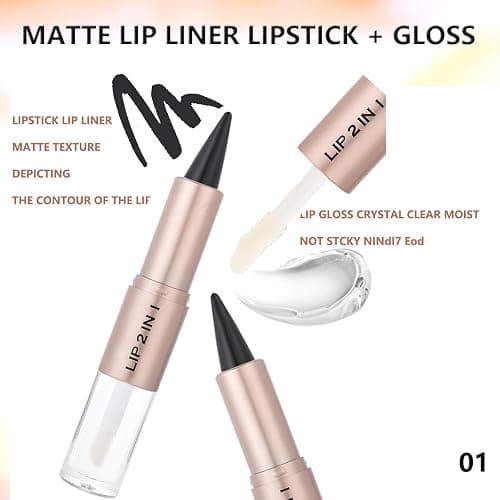Clear Gloss and Lip Liner Lip Combo, Lip Combo Sets for Black Women, High Pigmented Plumping Lipgloss Kit ,Long Lasting Lipstick Lip Combo Set Lip Kit with Lip Liner and Gloss #1 Clear moisturizing thumbnail 3