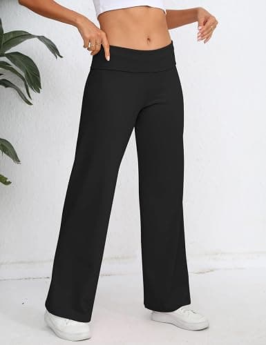 HeSaYep Women's Wide Leg Sweatpants Workout Lounge Pants Fold Over Low Rise Yoga Pants thumbnail 3