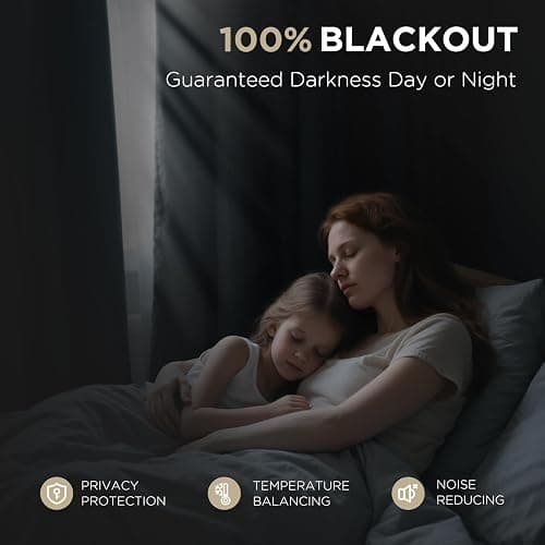 Joydeco Blackout Curtains for Bedroom - 84 Inch Long 100% Light Blocking 2 Panels Light Beige Drapes, Thermal Insulated Room Darkening Curtains, Linen Textured for Living Room, Rod Pocket & Back Tabs thumbnail 3