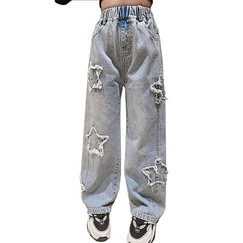 YaYabroe Girls Baggy Jeans Casual Wide Leg Denim Pants Jeans Kids Clothes Size 5-14 Years - Image 1