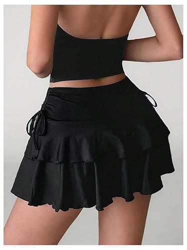 Verdusa Women's Y2k Ruffle Mini Skirt Bow Side Flowy A Line Cute Short Skirts Casual Skorts thumbnail 2