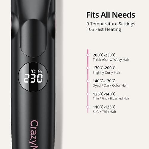 CrazyMar 2 in 1 Hair Straightener and Curler, Professional Straightener with 9 Adjustable Temp&360° Cool Airflow&Auto Shut-Off&Anti-Scald Shell&Digital Display&Dual Voltage&Ionic for Short&Long Hair thumbnail 4