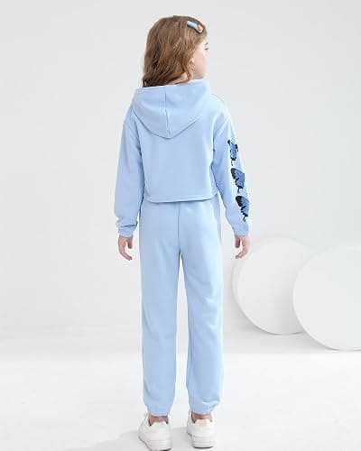 YOURUIKEY Girls' Clothing Set Butterfly Print Crop Top Hoodies Sweatpants 2 Piece Outfits Kids Sweatsuit Tracksuit Jogger Set thumbnail 5