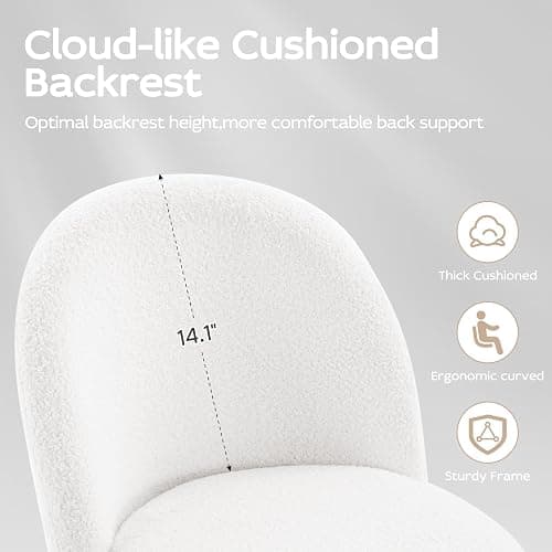 Morkprism Vanity Chair with Back,Armless Desk Chair Cute Small Office Chair,Teddy Fabric Computer Chair with Adjustable Height,120°Tilting,Rolling,Swivel for Vanity,Kids Room,Office,Bedroom White thumbnail 8