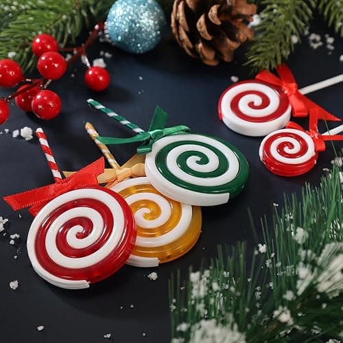 CCUUHJ 12Pcs Christmas Candy Cane Plastic Candy Decorations Peppermint Ornaments for Christmas Tree Candy Lollipop Craft Decor for Xmas Home Party Supplies (Pink) thumbnail 2