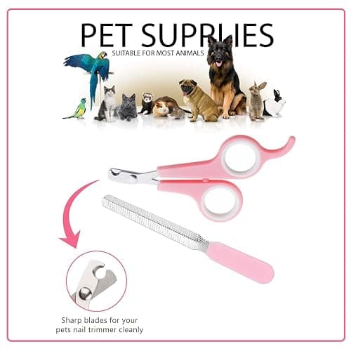 Crafterlife Small Animal Pet Grooming Kit Pet Shedding Slicker Brush, Bath Massage Glove, Pet Grooming Comb, Nail Clipper Trimmer Rabbit, Puppy, Kitten, Guinea Pig, Hamster, Ferret (Pink), 6 Pc Set thumbnail 7