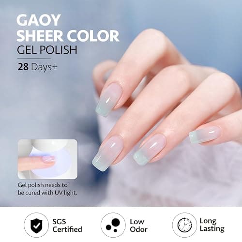 GAOY Jelly Blue Gel Nail Polish Set, 6 Transparent Colors, Soak Off UV Light Cure Gel Polish for Salon and Nail Art DIY at Home, Blue Tears thumbnail 5