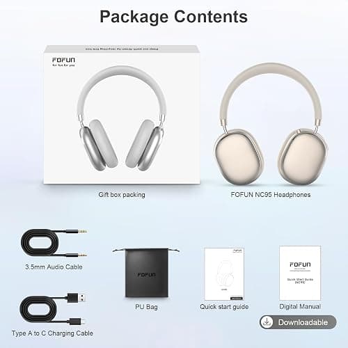 FOFUN NC95 Hybrid Active Noise Cancelling Headphones with Knob Control, 65H Playtime Over Ear Headphones Wireless Bluetooth 6.0, App Control, Hi-Res Audio, Comfort Fit, Clear Calls for Travel/Workout thumbnail 6