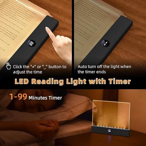 Book Light, Rechargeable Clear LED Flat Reading Light with 3 Colors & Timer, Dimmable Panel Plate Lamp Book Full Page Light for Reading in Bed at Night, Funny Gifts for Readers Kids Women Men (Black) thumbnail 4