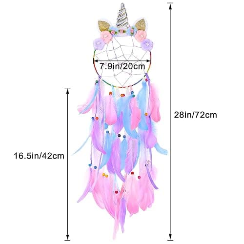 QtGirl Dream Catchers for Kids Unicorn Wall Decor for Girls Bedroom Flower Feather Wall Hanging Decoration thumbnail 3