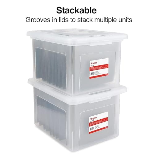 STAPLES Hanging File Folder Box, Storage Bin Organizer, Snap Lid, Letter & Legal Size Documents, Clear thumbnail 7