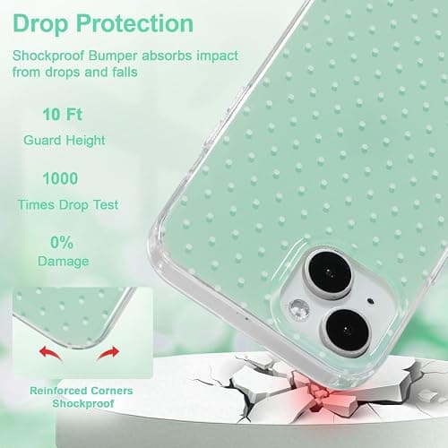 QLTYPRI Polka Dot Hülle für iPhone 15, Ästhetische Elegante Weiche TPU Handyhülle Stoßfeste Schutzhülle für Frauen Mädchen - Mintgrün thumbnail 3