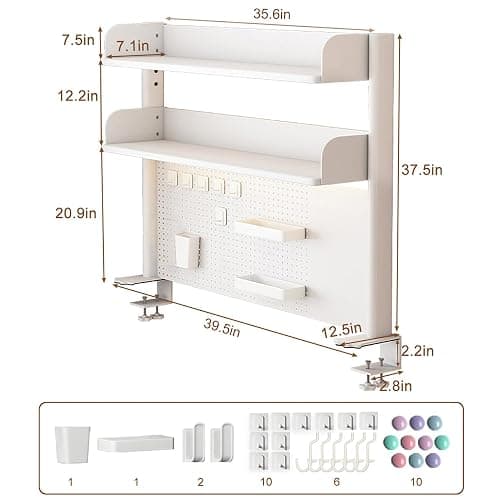 OXBZKMY Clamp on Desk Shelf with Pegboard, Desktop Organization Bookshelf Storage Shelves for Home Office Dorm Gaming Desk, Space Saving Tabletop Display Rack thumbnail 2