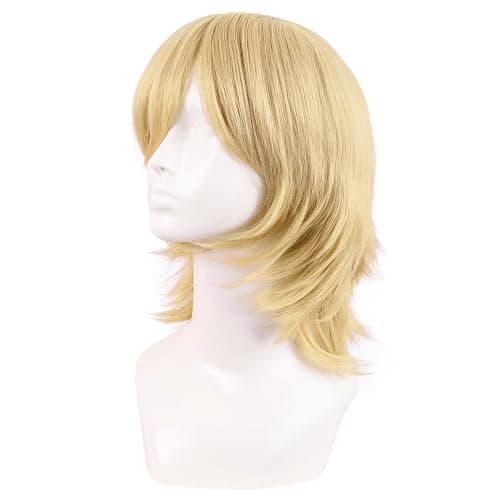 MapofBeauty 14 Inch/35 cm Short Cosplay Wolf Tail Synthetic Side Bangs Party Wig (Mixed Golden) thumbnail 3