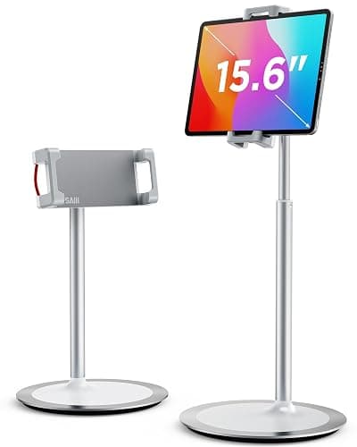 SAIJI iPad Stand for Desk - Height Adjustable & Weighted Base Phone Holder | Aluminum Stand with a 360° Rotating Clamp, Extra Tall, for iPad Air/Pro iPhone & Portable Monitor, Fits 4.7"–15.6" Screens thumbnail 7
