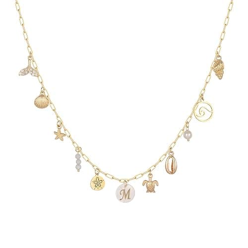 Drogomen Gold Initial Charm Necklace for Women Dainty Boho Shell Starfish Necklace Personalized Letter A-Z Pendant Necklaces Summer Beach Surfer Jewelry Gifts - Image 1