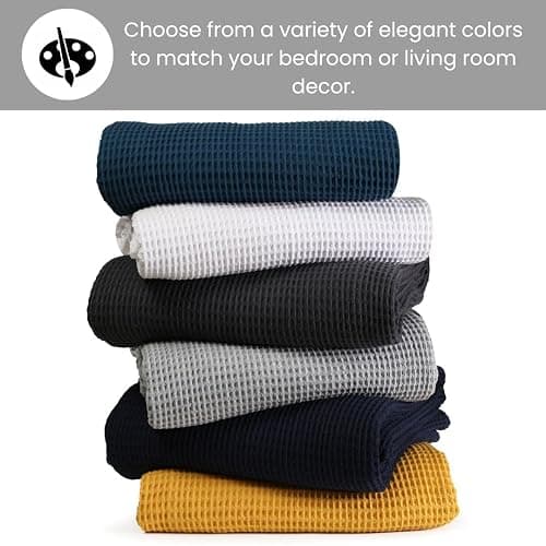 DESTIN HOME Waffle Blanket Prewashed 100% Combed Cotton - Soft Breathable Lightweight All-Season Blanket, Perfect for Bed, Couch, or Layering - Cozy 90x90 Inch Queen Thermal Throw Blanket Light Grey - Light Grey - Queen (90" x 90") thumbnail 7