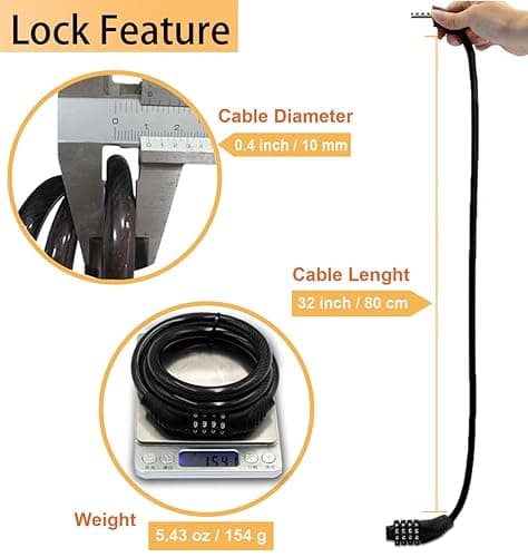 Combination Bike Cable Lock - 4 Digit, 32 inch Long Coiled Security Resettable Cable Lock, Anti-Theft Accessories for Mountain Bike, Road Bike, Electric Bicycle, Scooter - 4 Combination Lock thumbnail 3