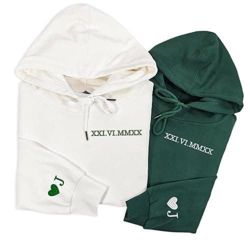 Omukaeim Customized Embroidered Roman Numeral Hoodies Specifically Designed For Couples, Personalized Creative Gifts For Boyfriends And Girlfriends,Matching Hoodies For Couples. Multicolor - Image 1