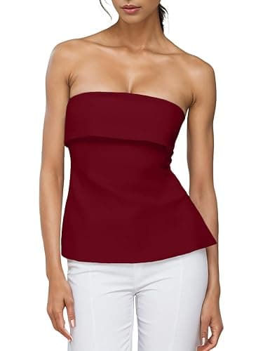 Strapless Tube Tops for Women Backless Going Out Bandeau Top Sexy Trendy Off Shoulder Side Split Summer Bustier Tops - Image 1