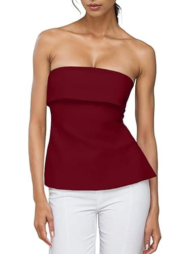 Strapless Tube Tops for Women Backless Going Out Bandeau Top Sexy Trendy Off Shoulder Side Split Summer Bustier Tops