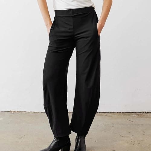 SeeLuNa Women Barrel Travel Pants Elastic Waistband Tapered Leg Baggy Mid Rise Work Trousers Lounge Pant with Pockets thumbnail 3