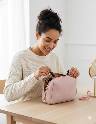 BAGSMART Small Makeup Bag, Travel Cosmetic Bag Make Up Pouch Small Travel Essentials for Women Dorm Room Essentials Pouch,Water-resistant Toiletry Bag,Makeup Organizer Bag, Pink thumbnail 2