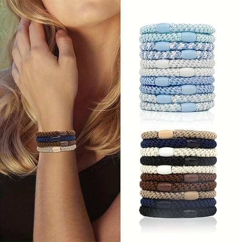 Kknekki Hair Ties, 10 Stück Modische, Schlichte Geflochtene Haarbänder Für Damen, Weiche, Elastische, Nicht Beschädigende Pferdeschwanzhalter(Blau) thumbnail 2