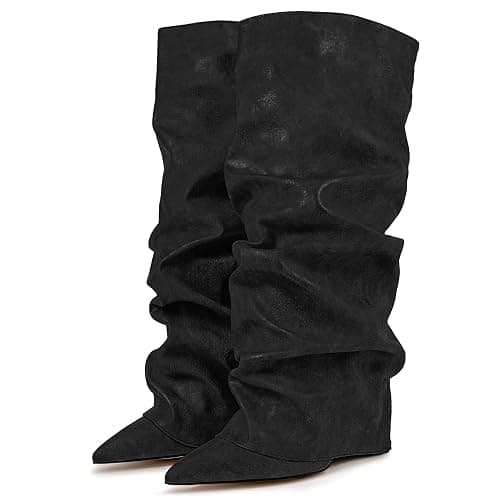 Roimaash Chunky High Heels Fold Over Boots For Women thumbnail 5