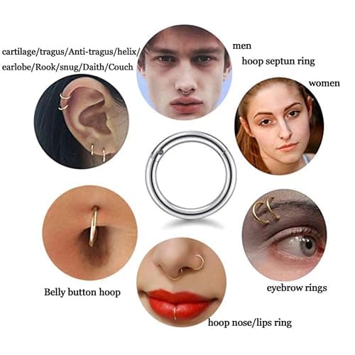 HQLA 16G Surgical Steel Hinged Clicker Segment Nose Rings Hoop Helix Cartilage Daith Tragus Sleeper Earrings Body Piercing for women 6mm 8mm 10mm 12mm 14mm thumbnail 3