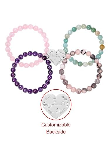 BOPREINA Personalized Puzzle Piece Bracelet Set 2/3/4 Pcs for Family Lover Best Friend 8mm Natural Stone Beads Healing Crystals Stretch Bracelet BFF Matching Heart Pendant Friendship Jewelry thumbnail 2