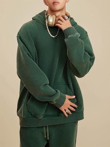 hathne Men's Oversized Hoodies Sweatshirt Cotton Wash Hooded Baggy Pullover Hoodies Vintage Winter Spring thumbnail 5