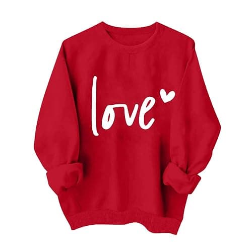 Sblioda Valentines Sweatshirts for Women Love Heart Graphic Pullover Crewneck Long Sleeve Tops Valentine's Day Sweatshirt - Image 1